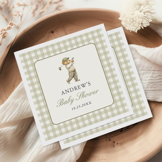 Serviette En Papier Baby Shower Garçon Golf Gingham Vert
