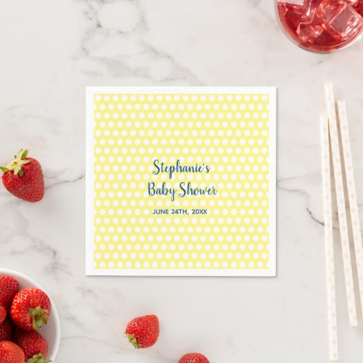 Serviette En Papier Baby shower garçon Pois jaune bleu garçon (En situation)