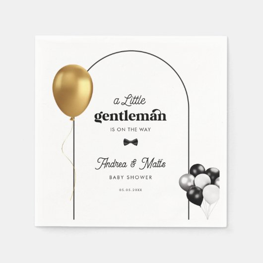 Serviette En Papier Baby shower Garçon Retro Little Gentleman Balloons (Devant)