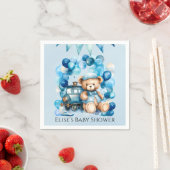 Serviette En Papier Baby shower Garçon Teddy Bear Blue Train (En situation)