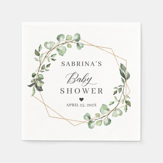 Serviette En Papier Baby shower géométrique Feuille Eucalyptus vert (Devant)