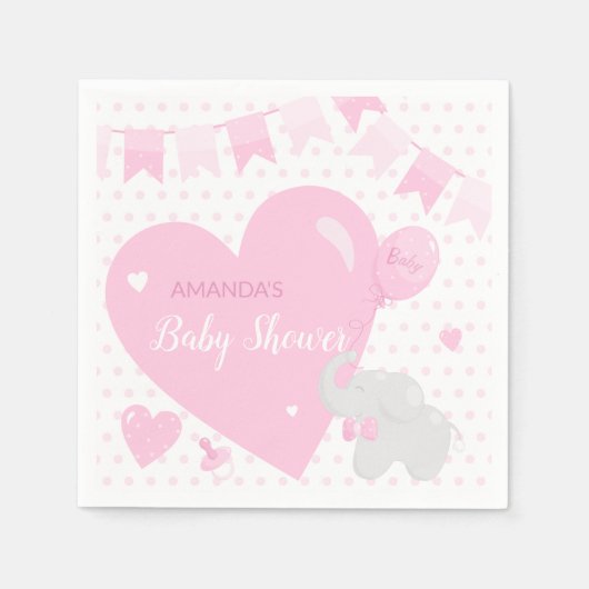 Serviette En Papier Baby shower Girl Eléphant Balloon Papier Napkin (Devant)