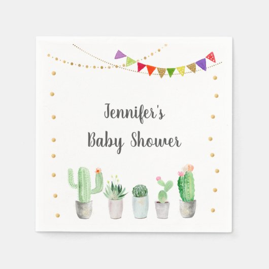 Serviette En Papier Baby shower Gold Fiesta Cactus (Devant)