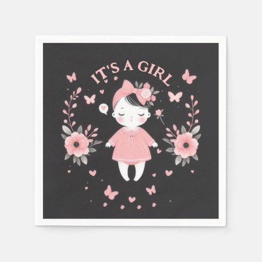 Serviette En Papier Baby shower gothique rose noir (Devant)