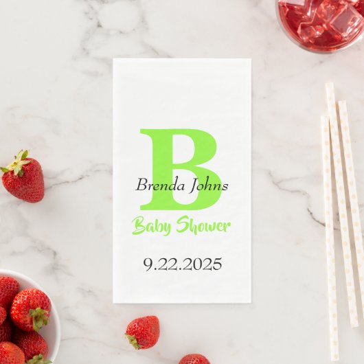 Serviette En Papier Baby shower Green Jungle Thème Monogramme Nom (En situation)