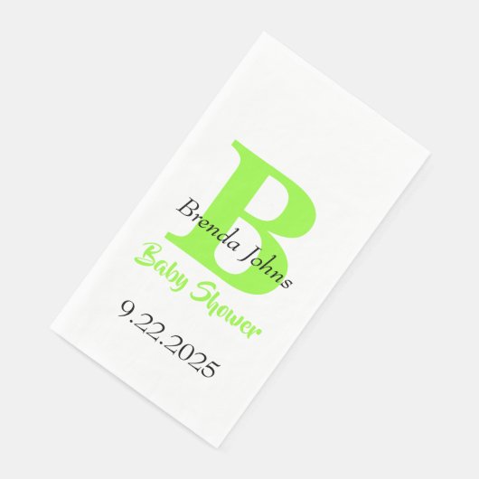 Serviette En Papier Baby shower Green Jungle Thème Monogramme Nom (Coin)