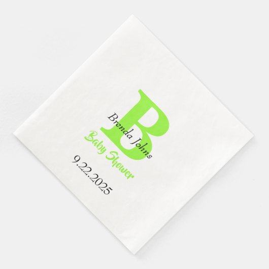 Serviette En Papier Baby shower Green Jungle Thème Monogramme Nom (Coin)