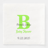 Serviette En Papier Baby shower Green Jungle Thème Monogramme Nom (Devant)