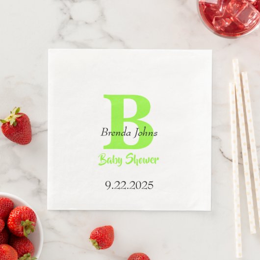 Serviette En Papier Baby shower Green Jungle Thème Monogramme Nom (En situation)