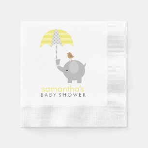 Serviette En Papier Baby shower gris et jaune d'éléphant