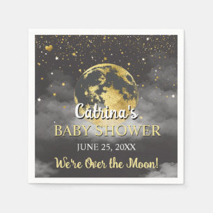 Serviette En Papier Baby shower gris foncé sur la lune et les étoiles