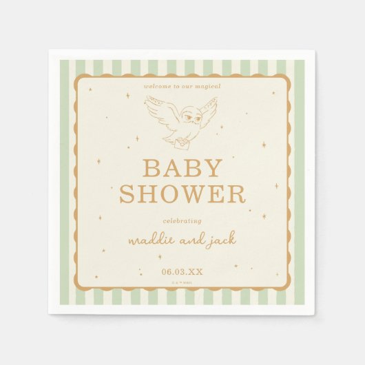 Serviette En Papier Baby Shower Harry Potter Hedwig Rayure Verte (Devant)
