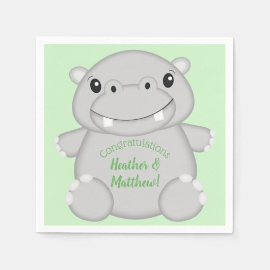 Serviette En Papier Baby shower Hippo (Devant)