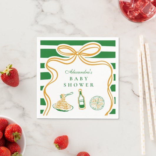 Serviette En Papier Baby shower italien vert Ciao Bambino (En situation)