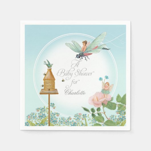 Serviette En Papier Baby shower Jardin Fairy Floral Bee Thème (Devant)