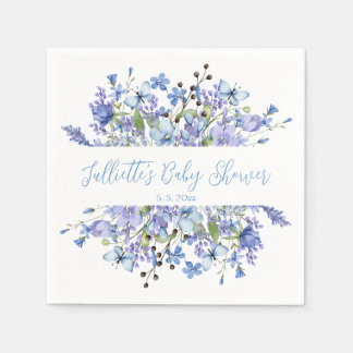 Serviette En Papier Baby shower Jardin Fleur sauvage Bleu Doux