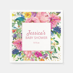 Serviette En Papier Baby Shower Jaune Bleu Rose Paillettes Dorées Blan