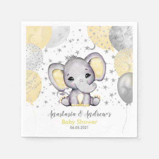 Serviette En Papier Baby shower jaune mignon Eléphant Ballons Napkins (Devant)