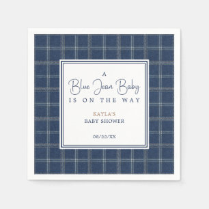 Serviette En Papier Baby Shower Jean Bleu Préparation sur Plaid Marine
