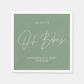 Serviette En Papier Baby shower jumeau moderne sauge vert élégant (Devant)