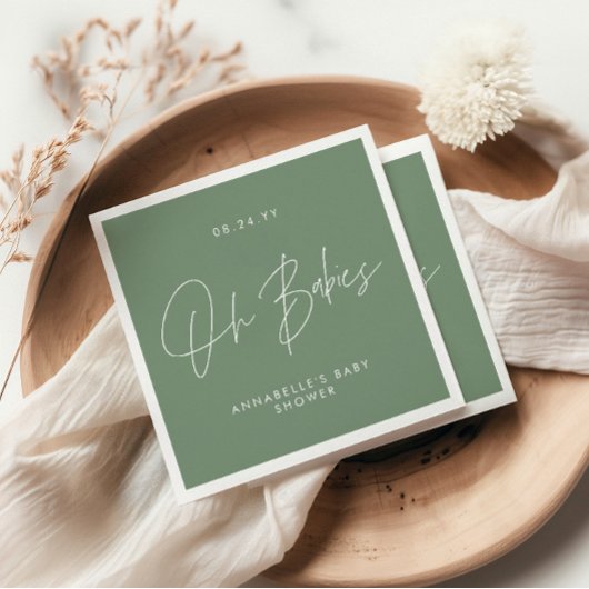 Serviette En Papier Baby shower jumeau moderne sauge vert élégant