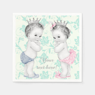 Serviette En Papier Baby shower jumeau Prince et Princesse