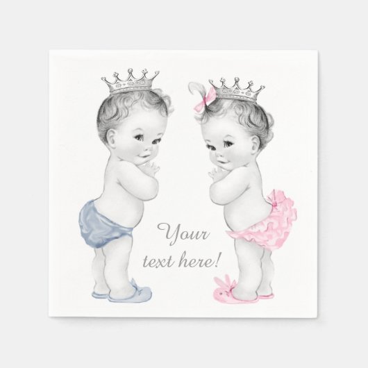 Serviette En Papier Baby shower jumeau Prince et Princesse (Devant)
