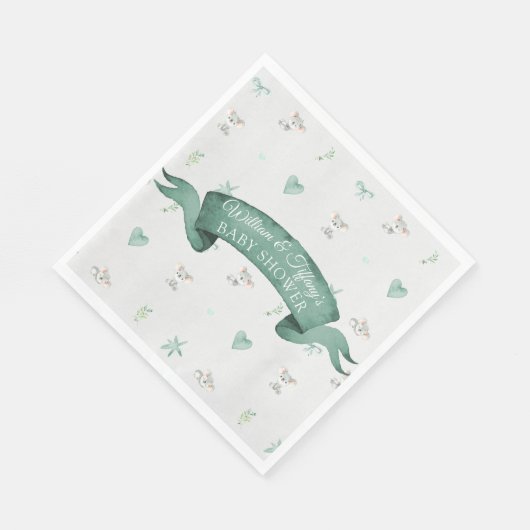 Serviette En Papier Baby shower Koala pour bébé vert et gris (Coin)