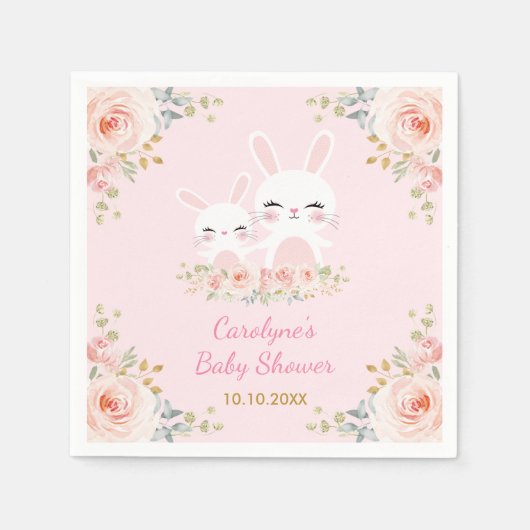 Serviette En Papier Baby shower lapin doux Blush Faveurs (Devant)