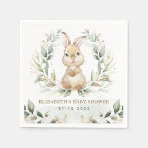 Serviette En Papier Baby shower lapin lapin Pastel doux et verdoyant