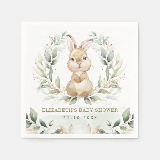 Serviette En Papier Baby shower lapin Lapin Pastel Vert Doux (Devant)