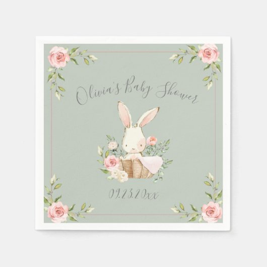 Serviette En Papier Baby shower lapin vert Sage lapin lapin serviettes (Devant)