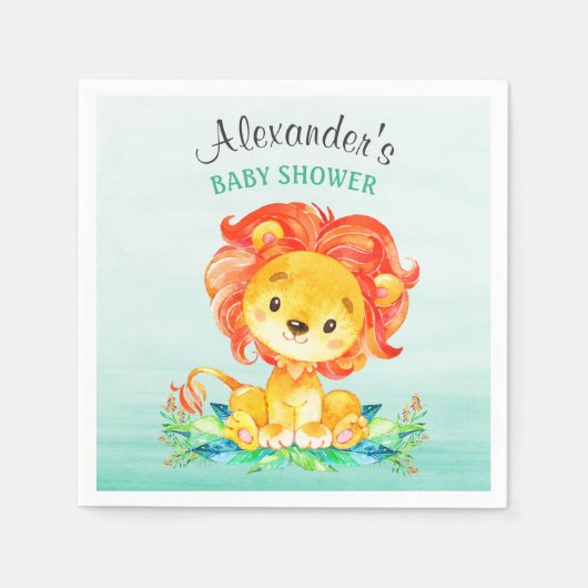 Serviette En Papier Baby shower Lion aquarelle (Devant)