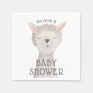 Serviette En Papier Baby-Shower Llama Alapaca Douce Aquarelle Neutre