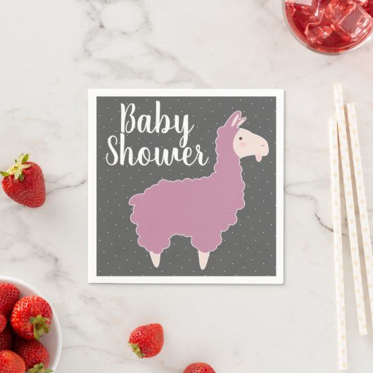Serviette En Papier Baby shower Llama rose et points blancs (En situation)