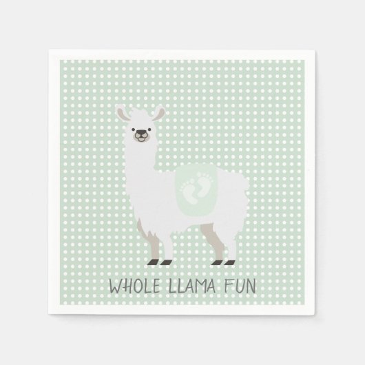 Serviette En Papier Baby shower Llama vert et blanc cassé (Devant)