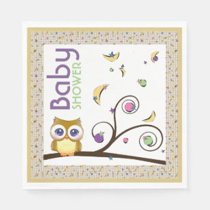Serviette En Papier Baby-Shower Lune Étoile Chouette Brunse Unisexe