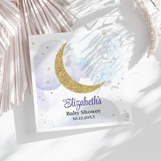 Serviette En Papier Baby shower Lune Parties scintillant d'or
