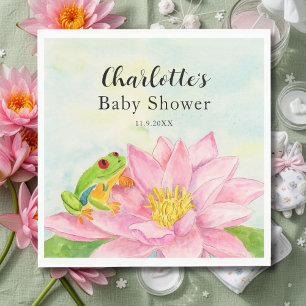 Serviette En Papier Baby Shower Lys Nénuphar Rose & Grenouille
