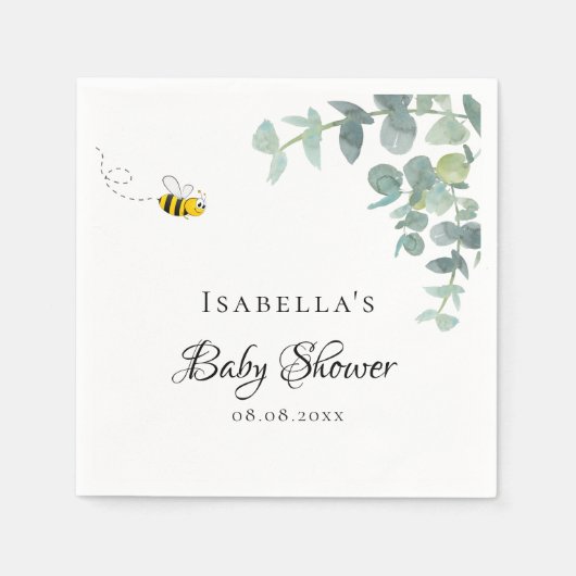 Serviette En Papier Baby shower maman à être eucaluptus script (Devant)