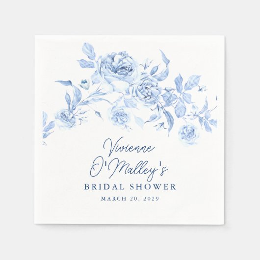 Serviette En Papier Baby Shower Mariage Fleur Bleu (Devant)