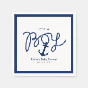 Serviette En Papier Baby shower Marine Bleu Ancre Garçon Nautique