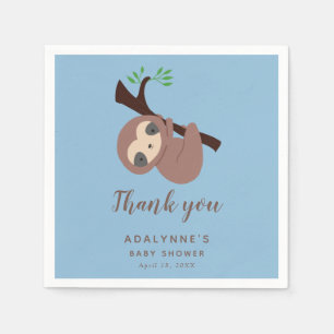 Serviette En Papier Baby shower Merci Sloth Script mignon garçon bleu