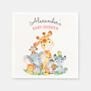 Serviette En Papier Baby shower mignon de jungle de safari d'aquarelle