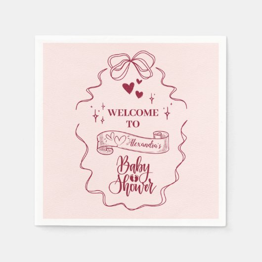 Serviette En Papier Baby shower mignon Doodle Main Draw Bow (Devant)