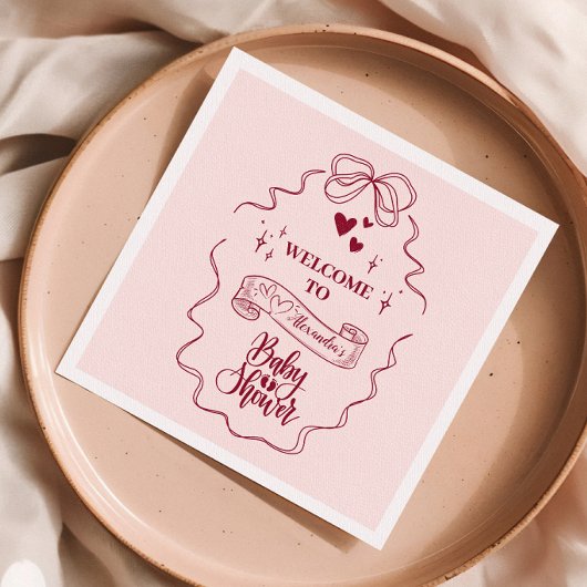 Serviette En Papier Baby shower mignon Doodle Main Draw Bow