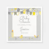 Serviette En Papier Baby shower mignon Gris Jaune Sexe Neutre (Devant)