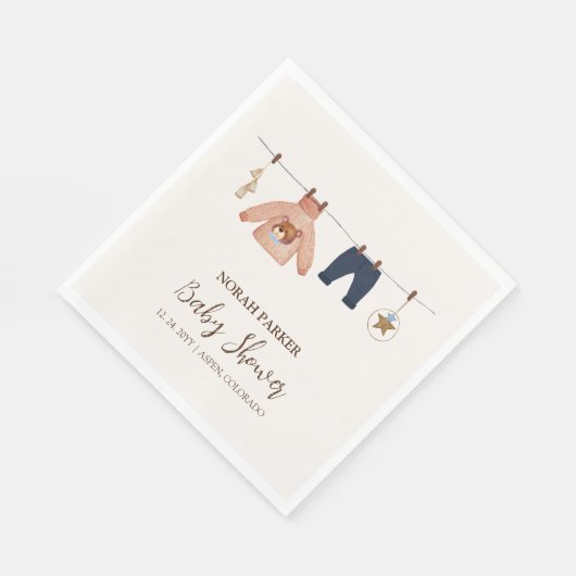 Serviette En Papier Baby shower minimal Boho Boy Winter Clothesline (Coin)