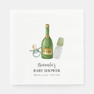 Serviette En Papier Baby shower minimal vert Poppin Champagne bouteill