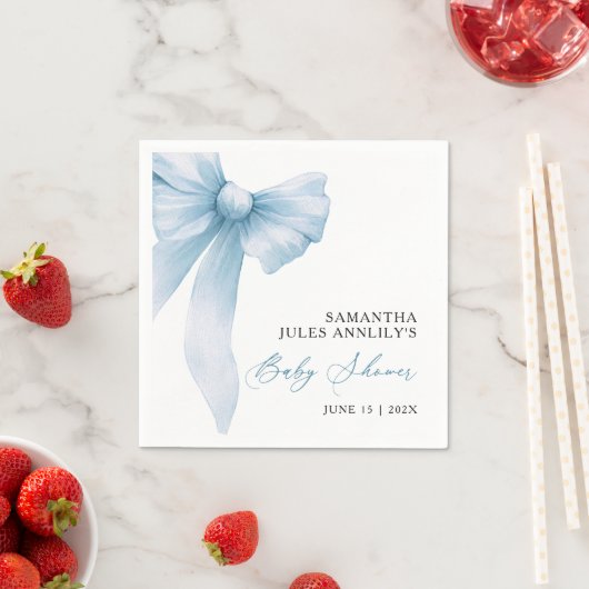 Serviette En Papier Baby shower moderne Blue Bow (En situation)